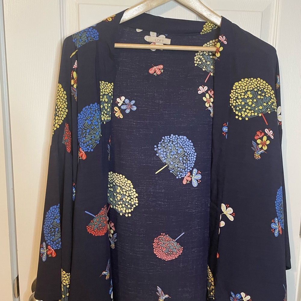 NWOT LOFT boho floral & navy open kimono / wrap sz XS/S - Picture 8 of 9